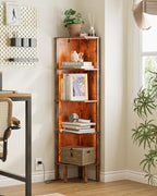 Corner Shelf Stand, 5 Tier Corner Bookshelf,Corner Furniture for Bedroom Display Corner Shelf for Small Space,Wood Shelves with Storage Rack for Living Room,Office, Rustic Brown - Image 6