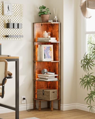 Corner Shelf Stand, 5 Tier Corner Bookshelf,Corner Furniture for Bedroom Display Corner Shelf for Small Space,Wood Shelves with Storage Rack for Living Room,Office, Rustic Brown - Image 6