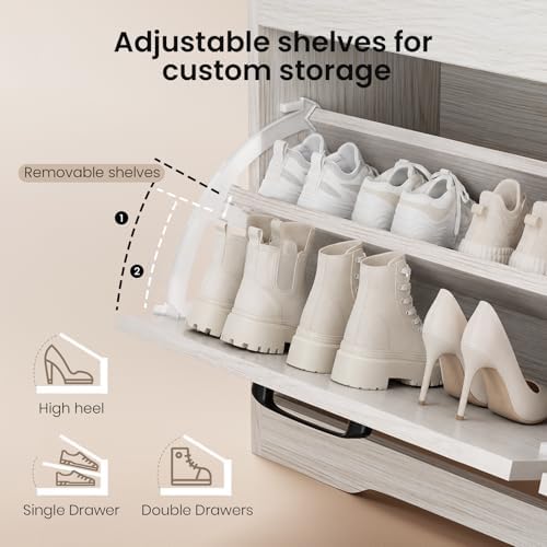39" Shoe Storage Bench with Seat Cushion, Wood, Ash White - Image 4