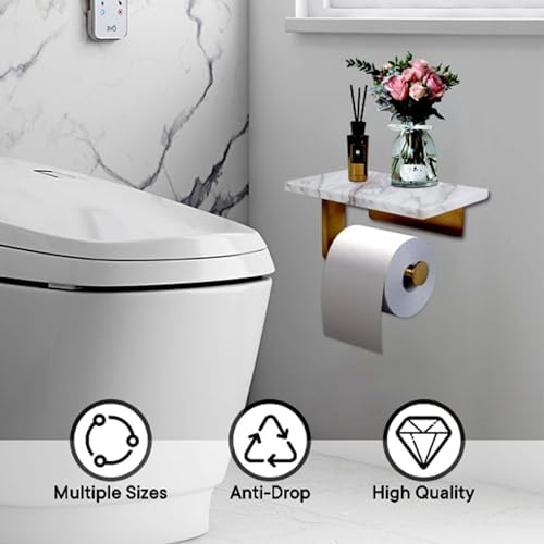 Toilet Paper Holder with Natural Marble Shelf for Bathroom Washroom,Wall Mounted Tissue Holder Suitable for Mega Roll (Brushed Gold, Middle 7.87 * 4.72 in) - Image 4