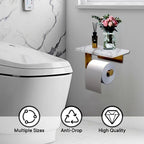 Toilet Paper Holder with Natural Marble Shelf for Bathroom Washroom,Wall Mounted Tissue Holder Suitable for Mega Roll (Brushed Gold, Middle 7.87 * 4.72 in) - Image 4