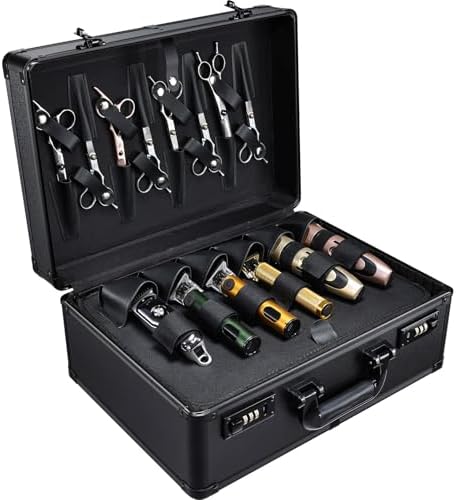 Yueieoun Barber Accessories Case, Profesional Barbers Briefcase Tool Case, Barber Cases for Clippers and Supplies, Hair Scissors Clippers Trimmer Organizer, Barbers Suitcase with Code Lock Black by Yueieoun