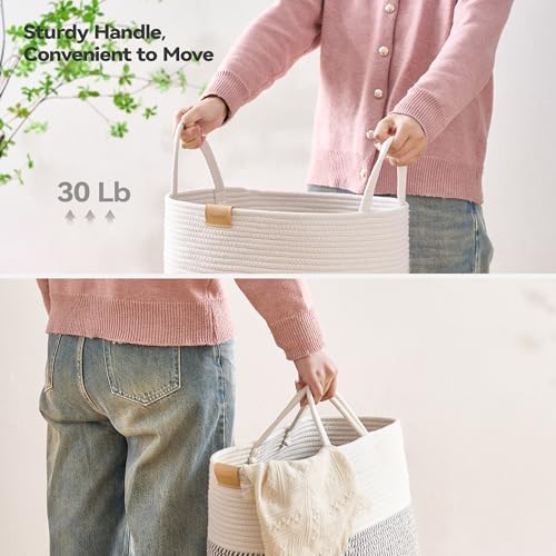Nunsino Laundry Hamper 62L,Large Laundry Basket for Clothes,Decorative Storage Basket for Blankets,Cotton Rope Woven basket for bedroom,Grey White - Image 4