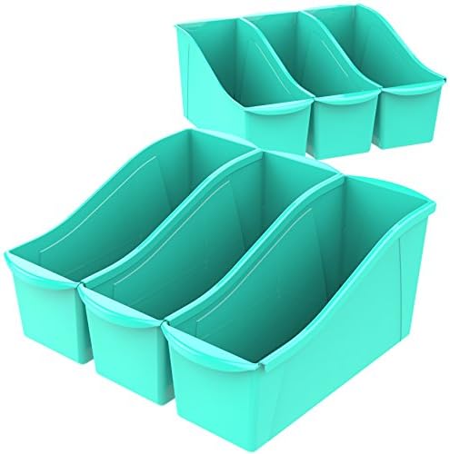Storex Large Book Bin, Interlocking Plastic Organizer for Home, Office and Classroom, Teal, 6-Pack (71120U06C) by Storex