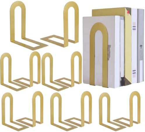Chunful 12 Pcs Gold Metal BookEnds Shelves, 7.5 x 5.75 x 3.5 in by Chunful