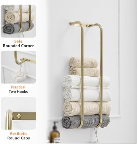 BWE Brushed Gold Towel Racks for Bathroom Wall Mounted for Rolled Towels - Image 4