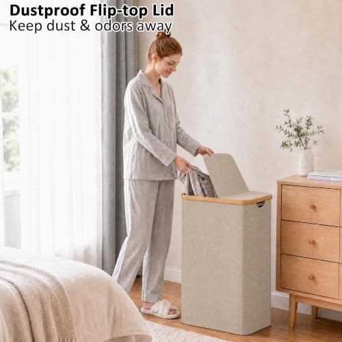 efluky Double Laundry Hamper with Lid and 2 Removable Bags, Oat - Image 3