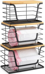 ALOCEO 3 Pack Stackable Storage Bins with Lids, Stainless Steel Trash Bag Dispenser Roll Holder for for Kitchen Sink, Laundry, Pantry Organizer and Storage by ALOCEOWallHooksAdhesive