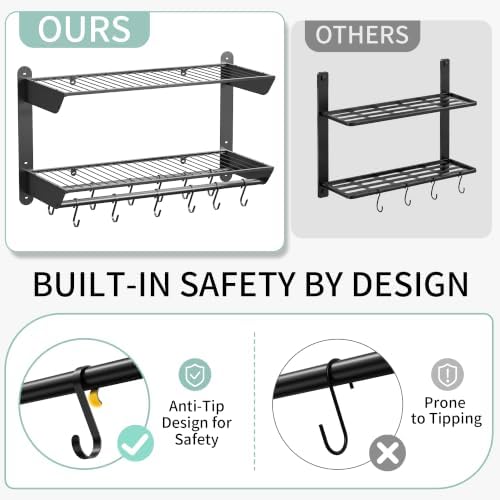 SUNTECH 31 Inch Pot Rack Wall Mounted, 2-Tier Wall Organizer for Pans, Pot - Image 5