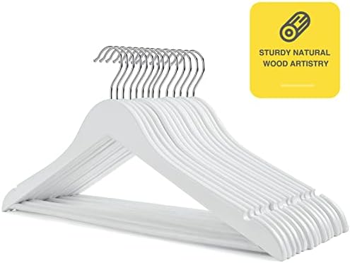 White Wooden Hangers 30 Pack Slim Coat Hangers for Closet with Smooth Finish,Shirt,Suit,Dress,Heavy Duty Clothes Hanger - Image 6