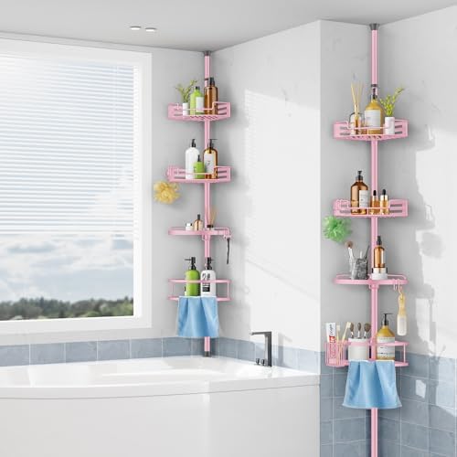 HAMITOR Corner Shower Caddy, 4 Tier Adjustable Bathroom Organizer - Pink - Image 6