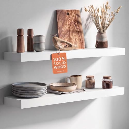 Homeforia 30 Inch Floating Shelves, High-End Solid Pine Wood, Set of 3 by Homeforia