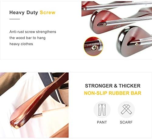 TOPIA HANGER Set of 6 Luxury Mahogany Wooden Coat Hangers, Premium Wood Suit Hangers, Glossy Finish with Extra-Wide Shoulder, Thicker Chrome Hooks & Anti-Slip Bar CT02M - Image 4
