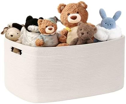 72L Large Woven Laundry Basket Hamper with Handles, White by SunNewt