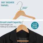 ABHENG 30 Pack Wooden Coat Hangers, 360° Swivel Hook, Suit Hangers with Anti-Slip Notches, Clothes Hangers for Jackets, Shirts, Dress, Natural UAWY0530N - Image 6