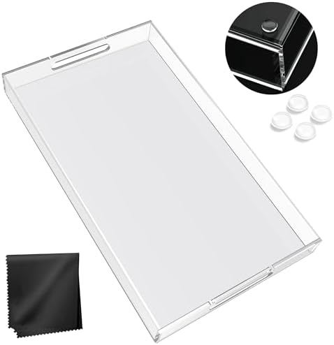 Acrylic Tray 20x12 with Cut Handles - Spill Proof Decorative Tray is an Ideal Countertop Organizer for Living Rooms, Ottoman Coffee Tables, Offices, Kitchens & Serving Guests - Image 4
