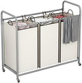 LINZINAR 3 Section Laundry Hamper, Beige Laundry Basket 135L Laundry Sorter by LINZINAR