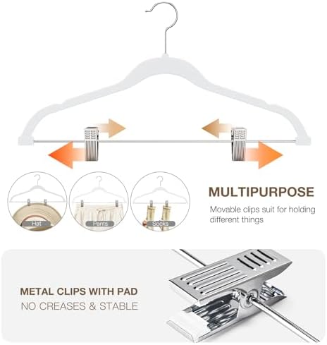 Korpai 36-Pack White Velvet Hangers with Clips Adjustable,Adult Hangers,Outfit Hanger,Heavy-Duty,Felt,Non-Slip,Space Saving, for Pants, Skirts, Suits,Coats, Dresses ect. - Image 3