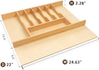 Silverware Drawer Organizer - Trim-to-Fit with Adjustable Dividers for Kitchen Utensil Storage, Beech Wood Frame with 11 Sizes (24.63" W x 22" D) - Image 4