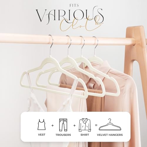 HOUSE DAY Premium Velvet Hangers 100 Pack, Non-Slip Clothes Hangers Ivory - Durable and Sturdy Felt Hanger, Velvet Hanger for Coat, Pants & Dress Slim Space Saving for Closet Organizer - Image 2