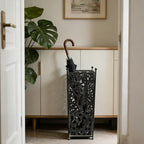 Vintage Black Metal Umbrella Holder with Ornate Cutout Pattern Antique Decorative Umbrella Stand with Detachable Drip Tray for Entryway Storage Umbrellas Canes & Walking Sticks (Black) - Image 6