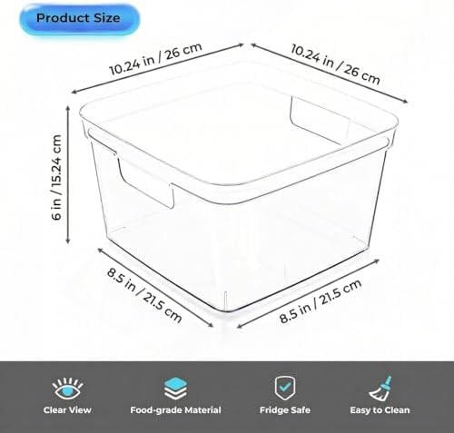 MOONEDGE 8-Pack 10x10x6 Clear Plastic Cube Storage Bins with Handles - Image 3