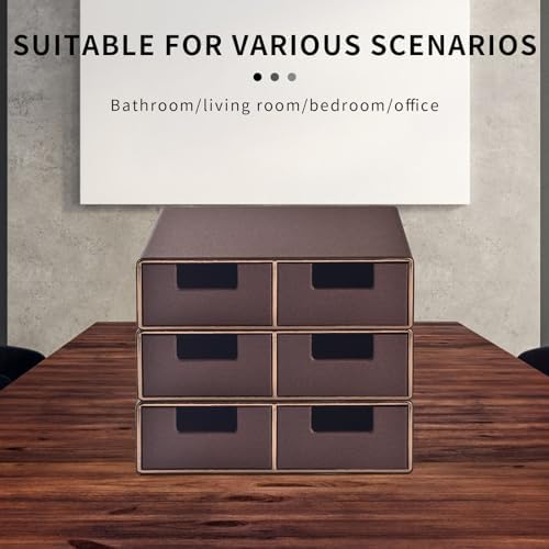 Linen Leather Desk Organizer and monitor stand with Drawers－Mini Desktop Drawer Organizer Stackable－Tabletop Organization Storage Box for Office Supplies Home Vanity Toiletries (Brown, 2-drawers) - Image 4