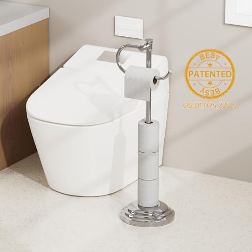 BESy Toilet Paper Holder Floor Stand, Bathroom Freestanding Chrome - Image 2