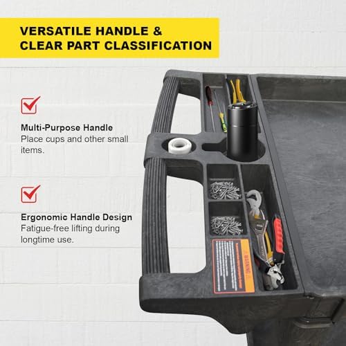 Utility Service Cart, 2-Shelf 500LBS Heavy Duty Plastic Rolling Utility Cart with 360° Swivel Wheels, Lipped Shelves, Ergonomic Storage Handle for Warehouse/Garage/Cleaning/Manufacturing - Image 7