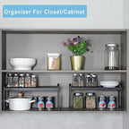 X-cosrack 25.5 Inches 3 Pack Expandable Cabinet Shelves, Stackable Shelf Organizer for Kitchen Cabinet Countertop Storage, Adjustable Counter Cupboard Pantry Organizer Shelf Rack Stand Riser, Black - Image 6