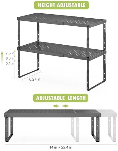 RUILALIFE Expandable Cabinet Organizer Shelf With Adjustable Height, Stackable Kitchen Countertop Organizer Rack, Adjustable Shelf Riser For Kitchen Counter, Pantry, Cupboard, Desk, Tabletop - Image 3