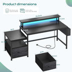 EnHomee 56.5" Office Desk with Drawers & Printer Space for Home Work,Black - Image 2