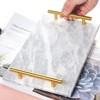 Genuine Marble Tray Bathroom Tray with Golden Handle, Natural Stone Decorative Tray with Metal Handle for Bathroom Kitchen Vanity Dresser Nightstand Desk, 11.8" x 7.9" Gray Color - Image 7