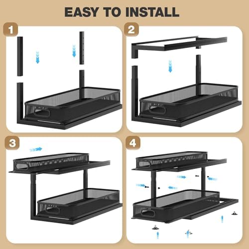 2-Pack 21.3 IN Depth Under Sink Organizer With Next-Gen Ball-Bearing Slides,Sophisticated Mesh 2-Tier Pull Out Shelf for Kitchen & Bathroom,Fits Small Items-Black - Image 6