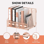 5 Vertical Compartments Magazine Holder, Metal Binder Organizer, RoseGold - Image 3