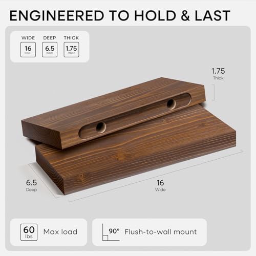 Homeforia 16 Inch Floating Shelves, High-End Solid Pine Wood, Set of 2 - Image 2