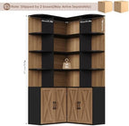 FINETONES 74" Tall Corner Bookshelf, Wooden Bookshelf with Doors - Image 2