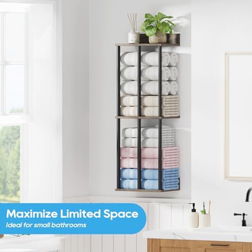 Towel Racks for Bathroom Wall Mounted with Wooden Storage Shelf - Image 4