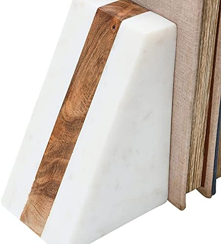 Main + Mesa Marble Geometric Bookends with Wood Inlay, White - Image 5