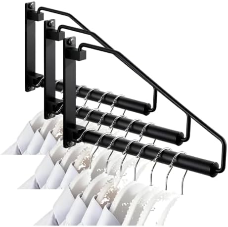 NEWRAIN Folding Clothes Hanger Rack, Wall Mounted Laundry Racks for Drying Clothes,Swing Clothing Hanging System Drying Closet Storage Organizer Black (Pack of 3) by NEWRAIN