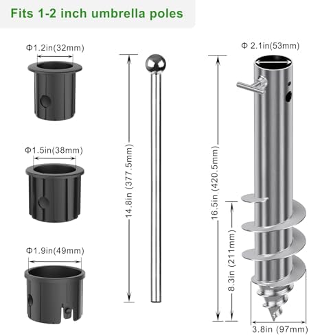 Dolibest Beach Umbrella Sand Anchor, Heavy-Duty Steel Beach Umbrella Holder with 3 Sleeves (Fits 1-2" Poles), Windproof Beach Umbrella Stake, Fully Welded Spiral Base Design for Ultimate Stability - Image 6
