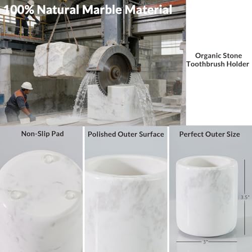 Natural White Marble Toothbrush Holder for Bathroom, Mordern Organic White Marble Toothbrush Cup, Luxury Texture Razor Holder, Razor Organizer for Dressing Table, Countertop, Hotel - Image 2