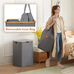 Lifewit 150L Large Laundry Basket with Lid, 2 Removable Bags, Gray - Image 3