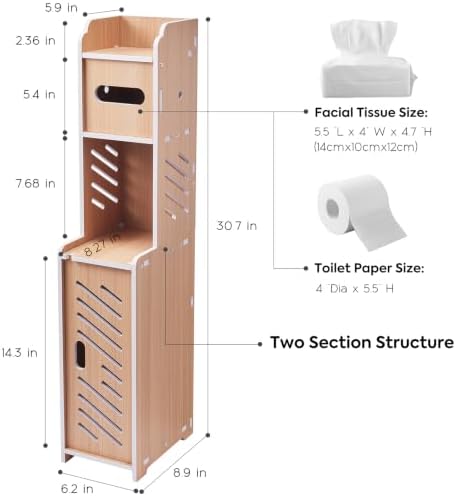 Bathroom Storage Cabinet, Toilet Paper Holder with Shelf (Oak) - Image 2