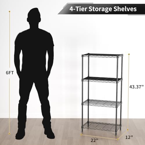 Golpart 4Tier Adjustable Storage Shelves Metal Wire Shelving Standing Shelf - Image 3