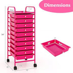 COSTWAY 10-Drawer Rolling Storage Cart, Utility Mobile Trolley - Image 3