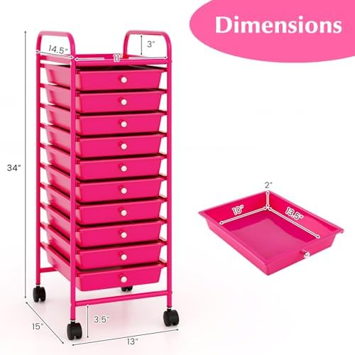 COSTWAY 10-Drawer Rolling Storage Cart, Utility Mobile Trolley - Image 3