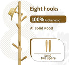 Solid Wood Square Base Coat Rack, Free Standing Hall Coat Tree with 8 Hooks（+2 spare) for Coats, Hats, Bags, Purses, for Entryway, Hallway, Rubberwood Hooks,Base and Pole,(Square Base, Natural Beige) - Image 2