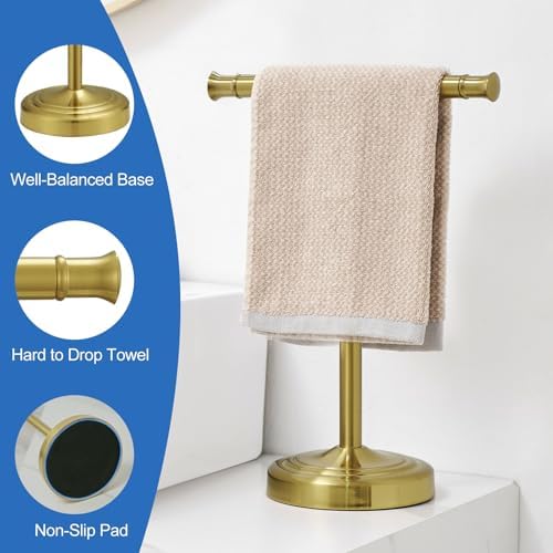 RUMOSE Brushed Gold Hand Towel Holder Stand Countertop Towel Rack - Image 4