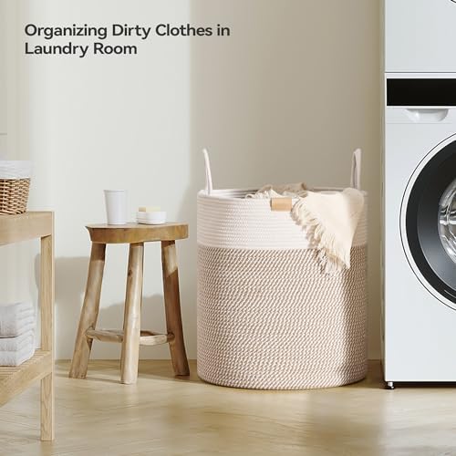 Nunsino 80L Laundry Hamper Basket,Baby Nursery Woven Storage Basket for Toys Bin,Pillows,Blankets,Clothes,Brown&White - Image 3